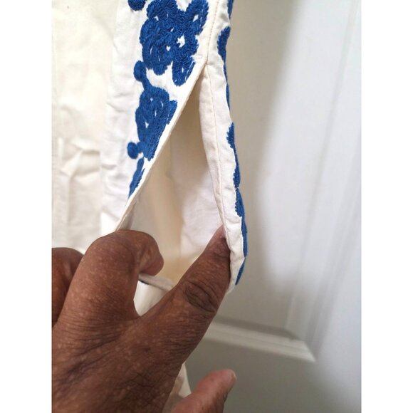 Madewell XS Cream & Blue Embroidered Cap Sleeve Dress Cotton Tunic - Picture 4 of 7